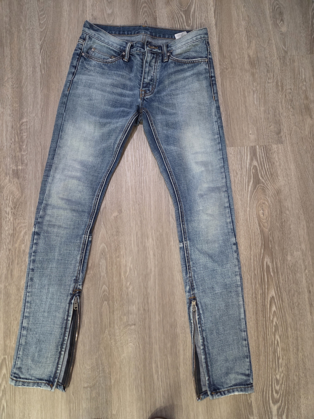 MNML Slim Fit Light Blue Washed Jeans with Ankle Zips